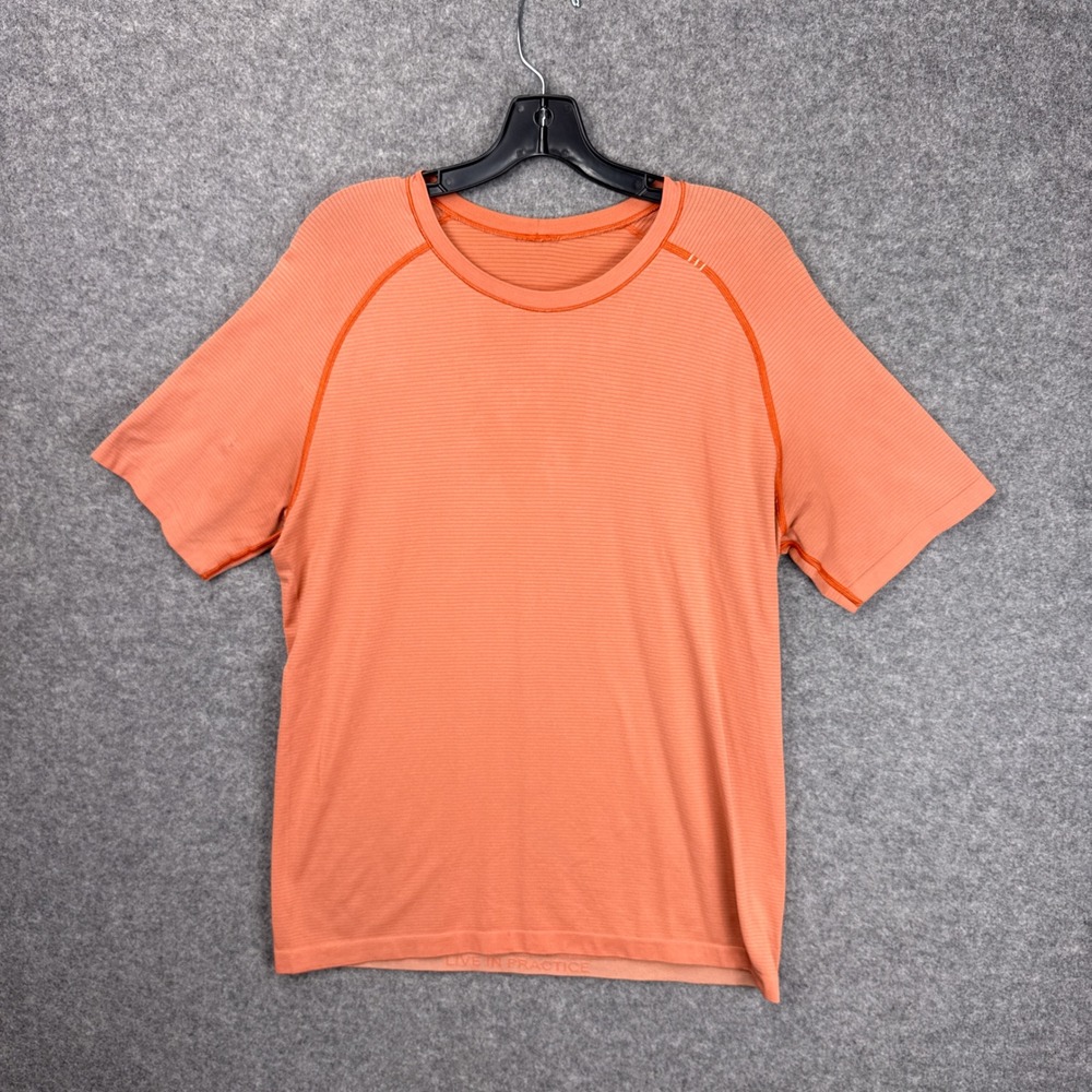 Lululemon Mens Metal Vent Tech Short Sleeve Shirt Orange Striped Size M Training